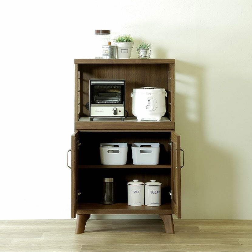 幅58cm 食器棚 木目調 扉付き 可動棚 スライドカウンター 収納