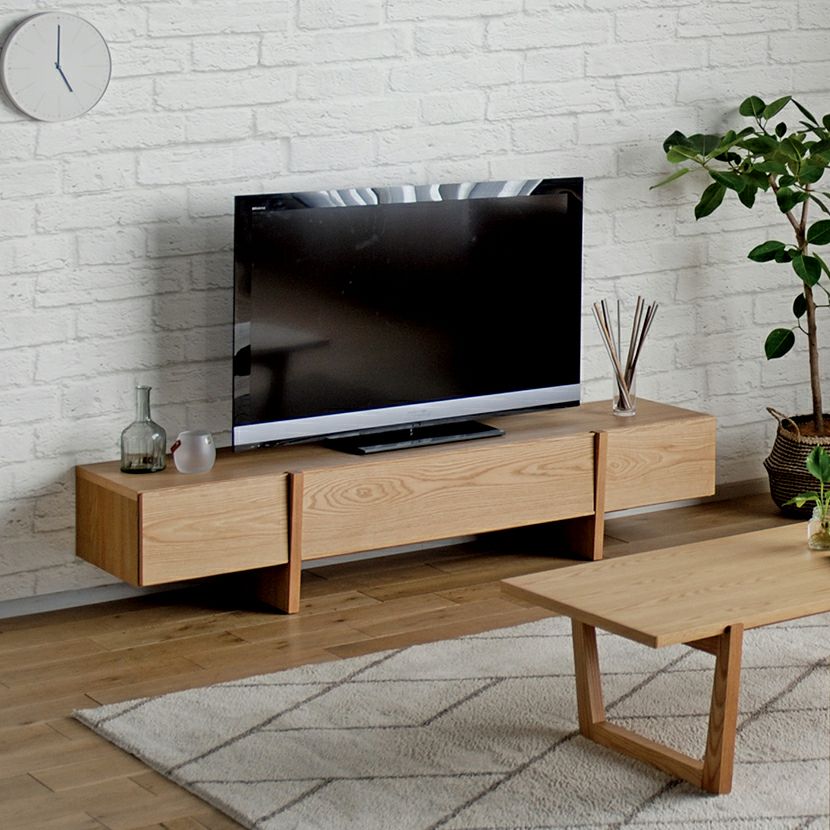 幅180cm 木製 テレビボード ～70型以上 天然木 アッシュ材 引出し付き