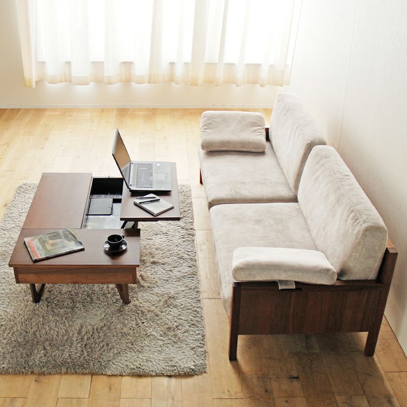 幅110cm 昇降式 リビングテーブル MORITA 引き出し付き 収納 リフト