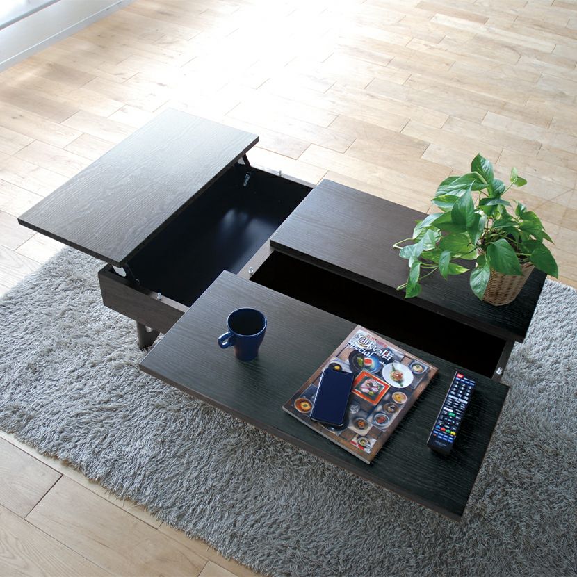 幅110cm 昇降式 リビングテーブル MORITA 引き出し付き 収納 リフト