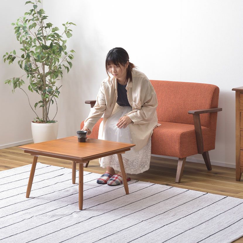 幅60cm 1人用 こたつ テーブル 正方形 石英管ハーフヒーター 天然木