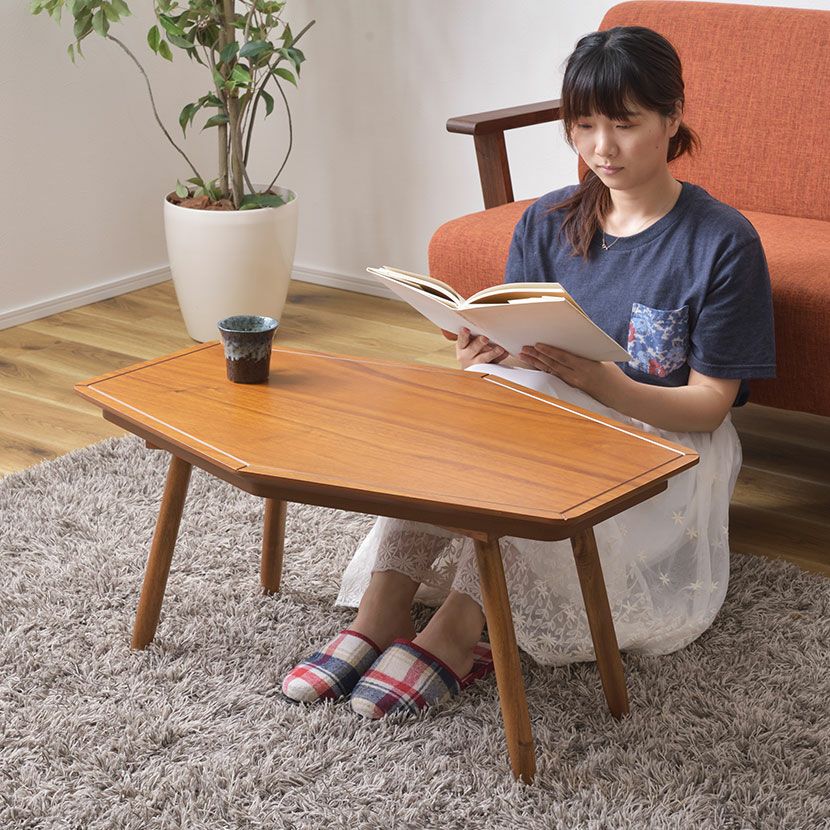 幅80cm 1人用 こたつ テーブル 多角形 石英管ハーフヒーター 天然木