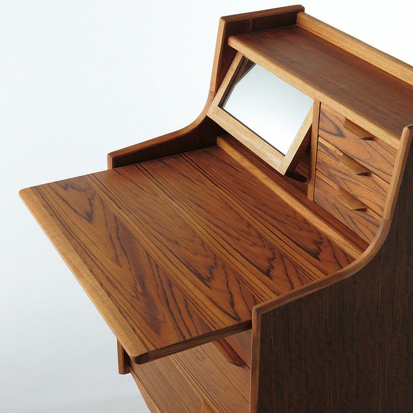 設置無料】幅60cm ライティングビューロー EDDA 木製 天然木 鏡付き