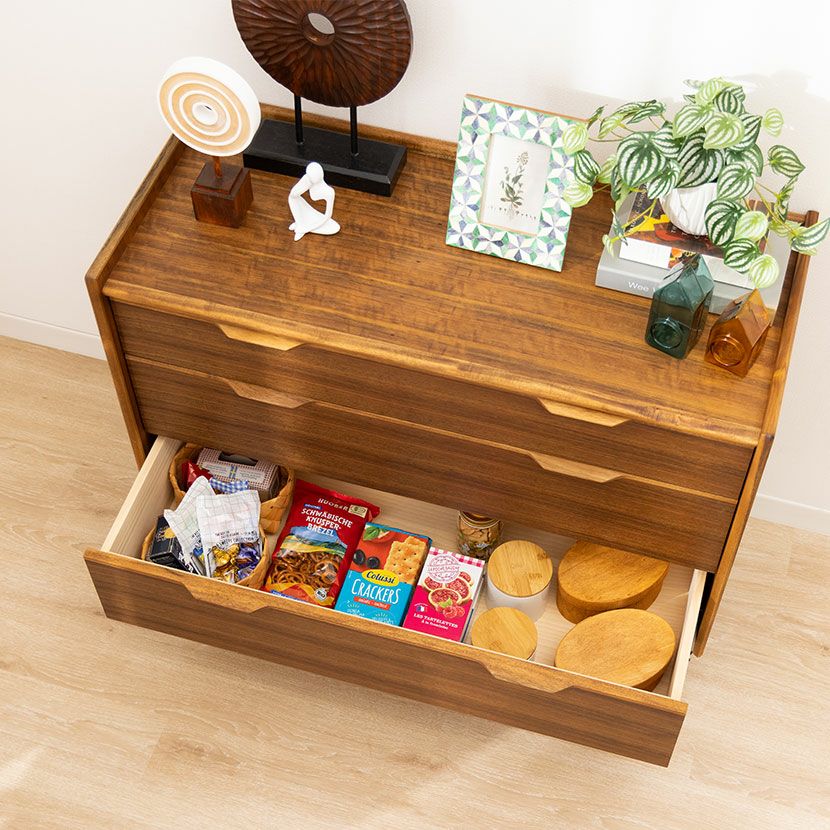 設置無料】幅100cm 3段 チェスト EDDA 木製 天然木 引き出し 収納 脚