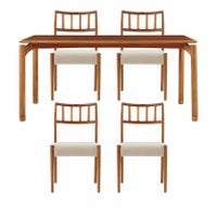 【設置無料】4人用 ダイニングテーブルセット 5点 EDDA 天然木 木製 食卓テーブル 高さ調節可能 肘なし 椅子 おしゃれ シンプル 北欧 ブラウン (幅155cm テーブル×1 ダイニングチェア×4)｜¥194,000の動画