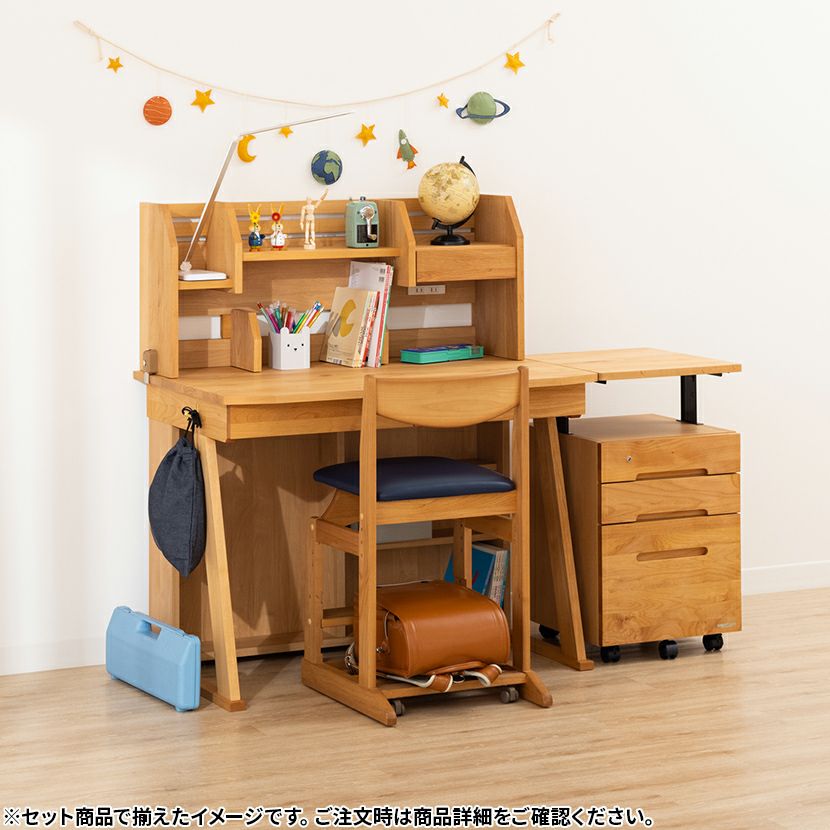堀田木工　学習机　国産天然木　3点 学習机・学習デスク 3点セット 100cm幅（デスク+ロー上棚+ワゴン