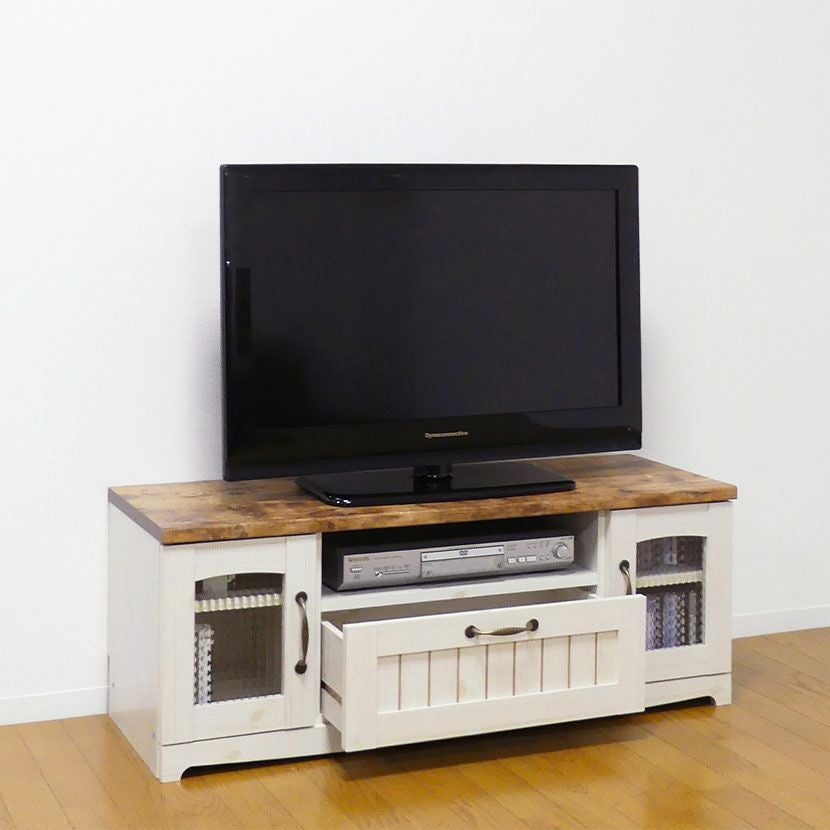 幅105cm カントリーTV台 テレビ台 収納 収納扉 木目調 白木目柄 背面