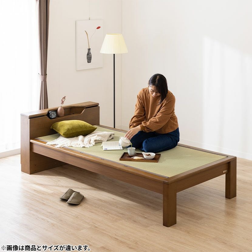 セミダブル ベッドフレーム スミカ 畳ベッド 棚付き LED照明 高さ調節