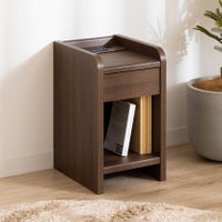 幅30cm ナイトテーブル コンセント付き 木目柄 オープンタイプ LED照明付き 引き出し 収納 サイドテーブル おしゃれ 北欧 リビング 寝室 グレー ブラウン 完成品｜¥12,637の動画