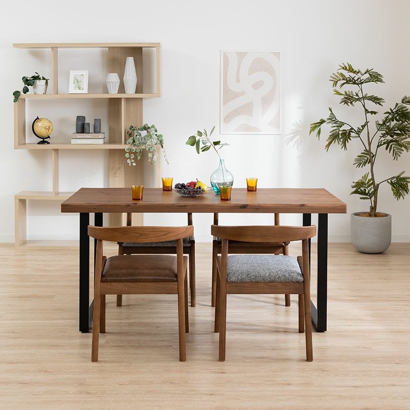 2脚セット】ダイニングチェア 木部ブラウン 木製 天然木 布張り 革張り