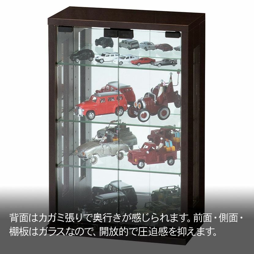 幅40cm コレクションケース 卓上 ガラス 背面ミラー コンパクト 縦型