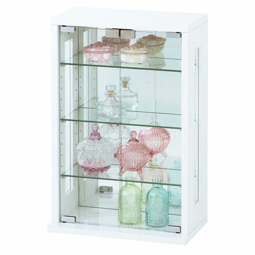 幅40cm コレクションケース 卓上 ガラス 背面ミラー コンパクト 縦型