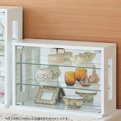 幅60cm コレクションケース 卓上 ガラス 背面ミラー コンパクト 横型 