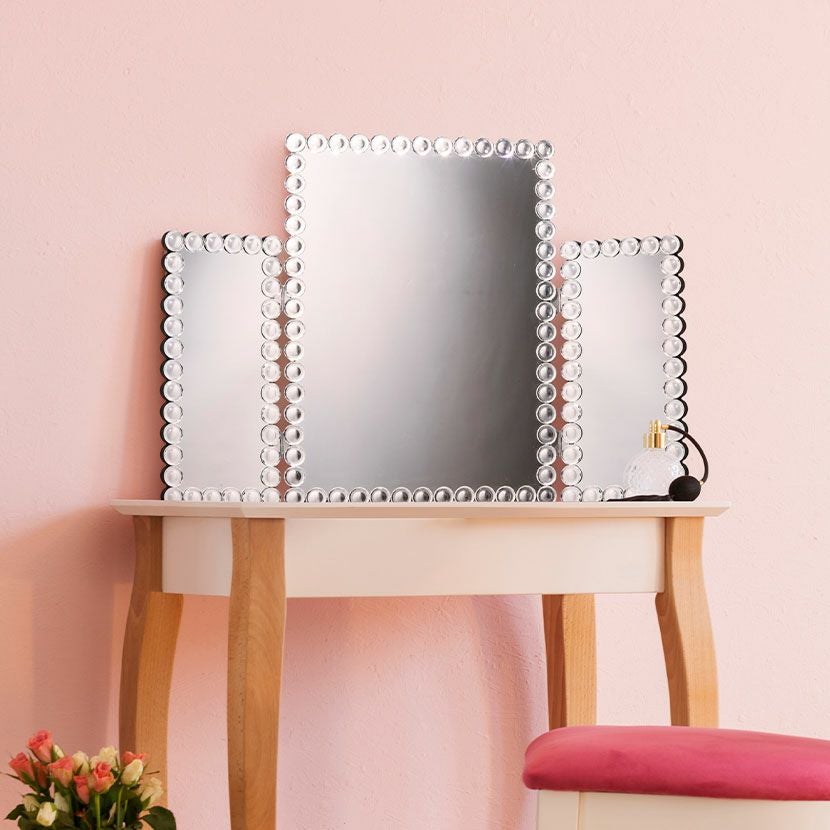 幅78cm 三面鏡 スタンド ドレッサー 収納 折りたたみ 卓上 置き鏡