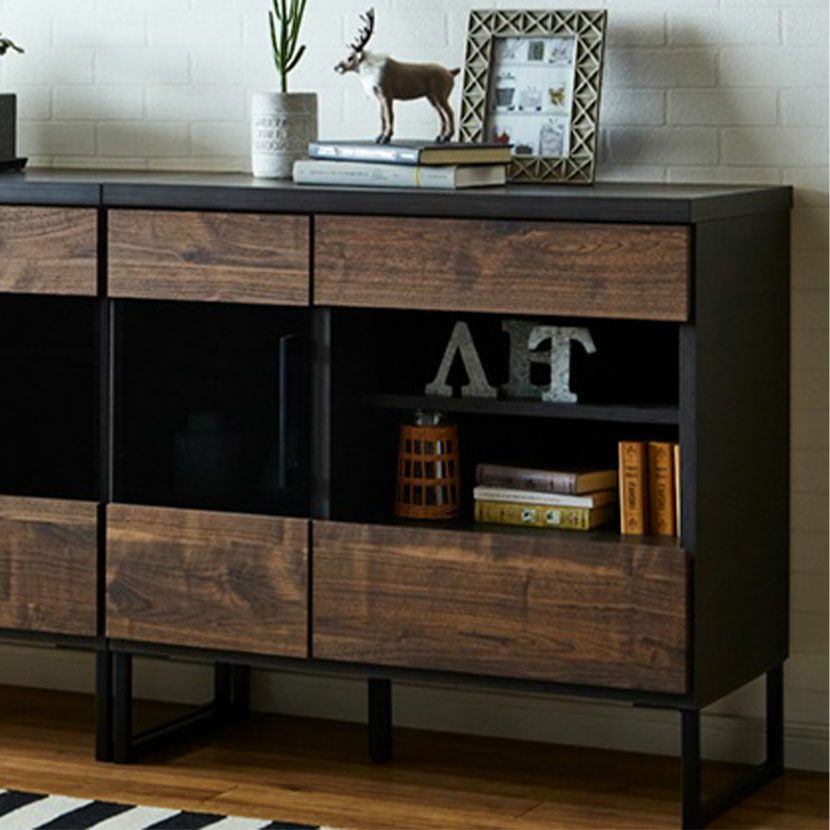 設置無料】幅110cm ハイタイプ テレビボード 日本製 木目調 黒アイアン