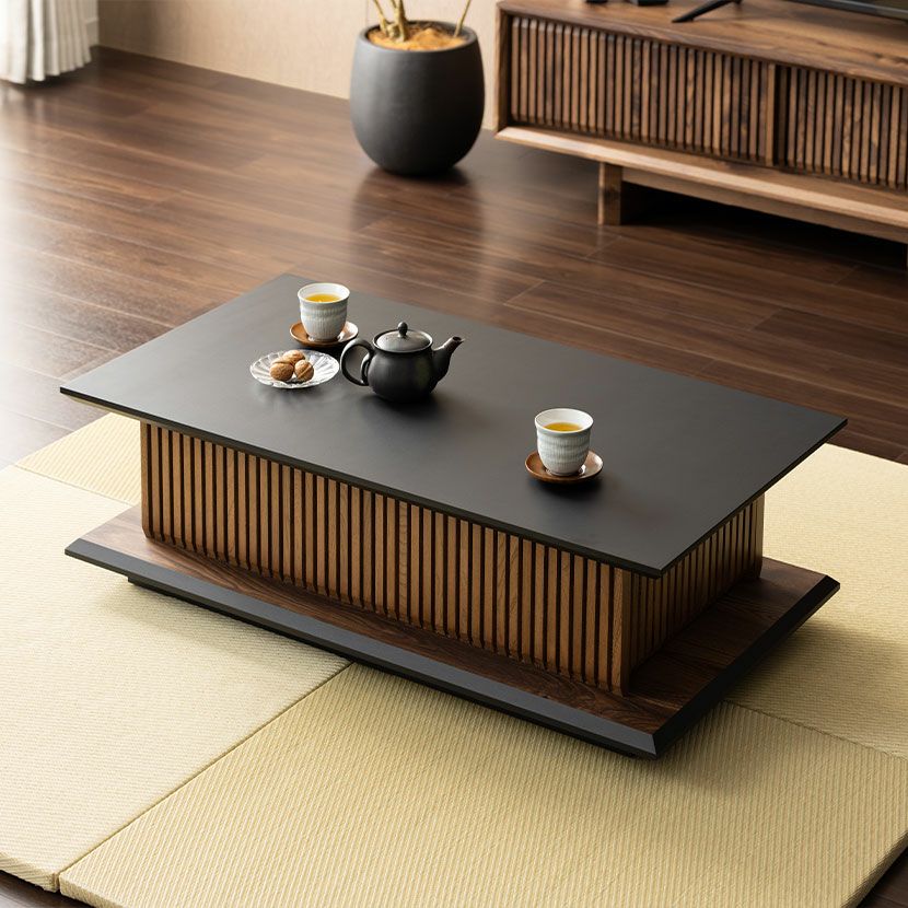 幅110cm ローテーブル セラミック天板 格子デザイン 長方形 テーブル