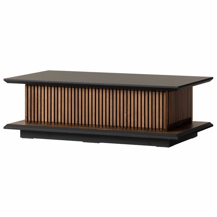 幅100cm 木製 和モダン ローテーブル 格子デザイン オーク 引き出し