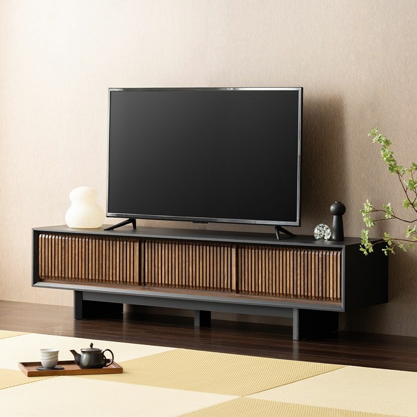 設置無料】幅180cm 木製 和モダン テレビ台 格子 オーク 引き出し付き