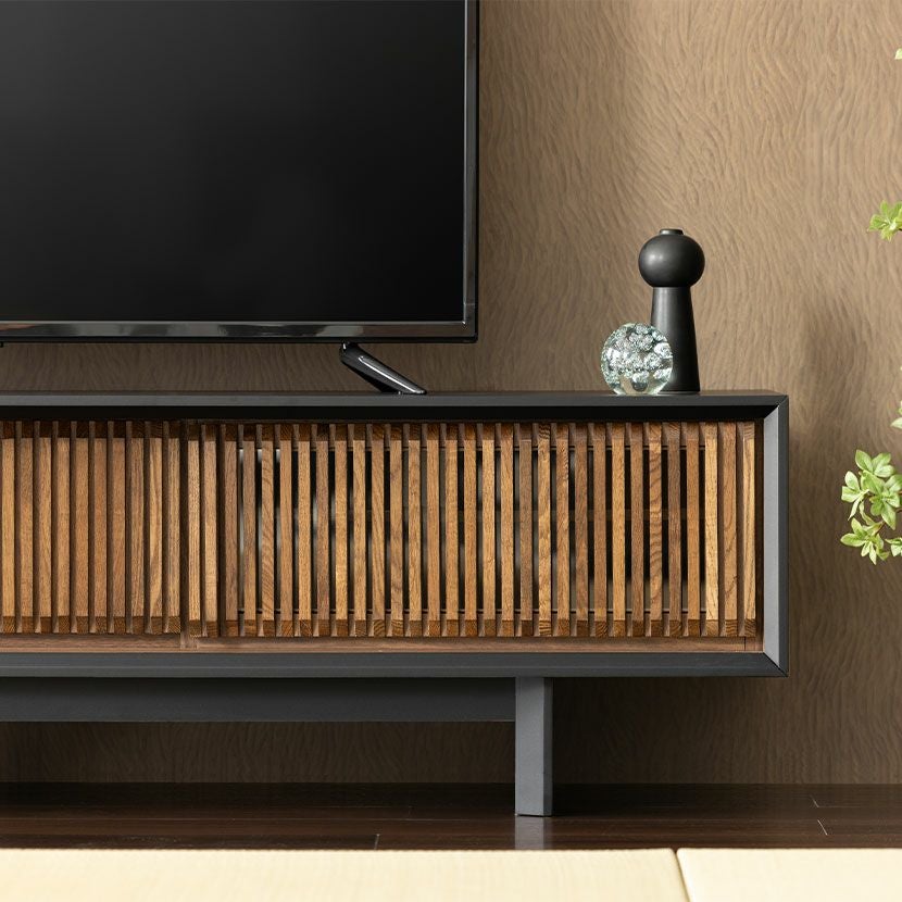 設置無料】幅180cm 木製 和モダン テレビ台 格子 オーク 引き出し付き