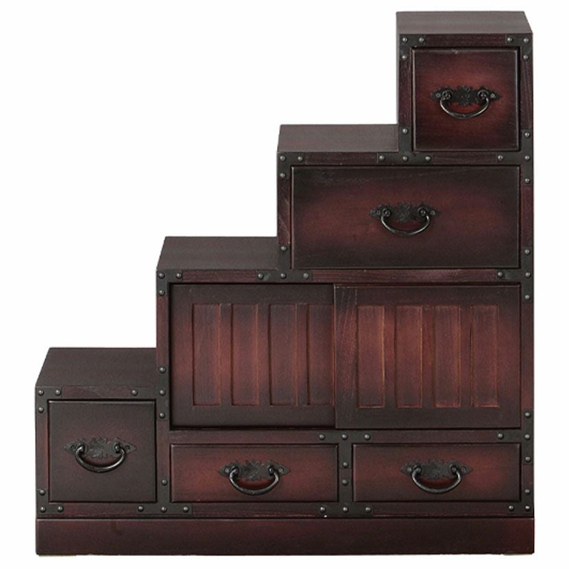 幅67cm 民芸 民芸調 和タンス 階段箪笥 左下がり 和室 収納棚 収納