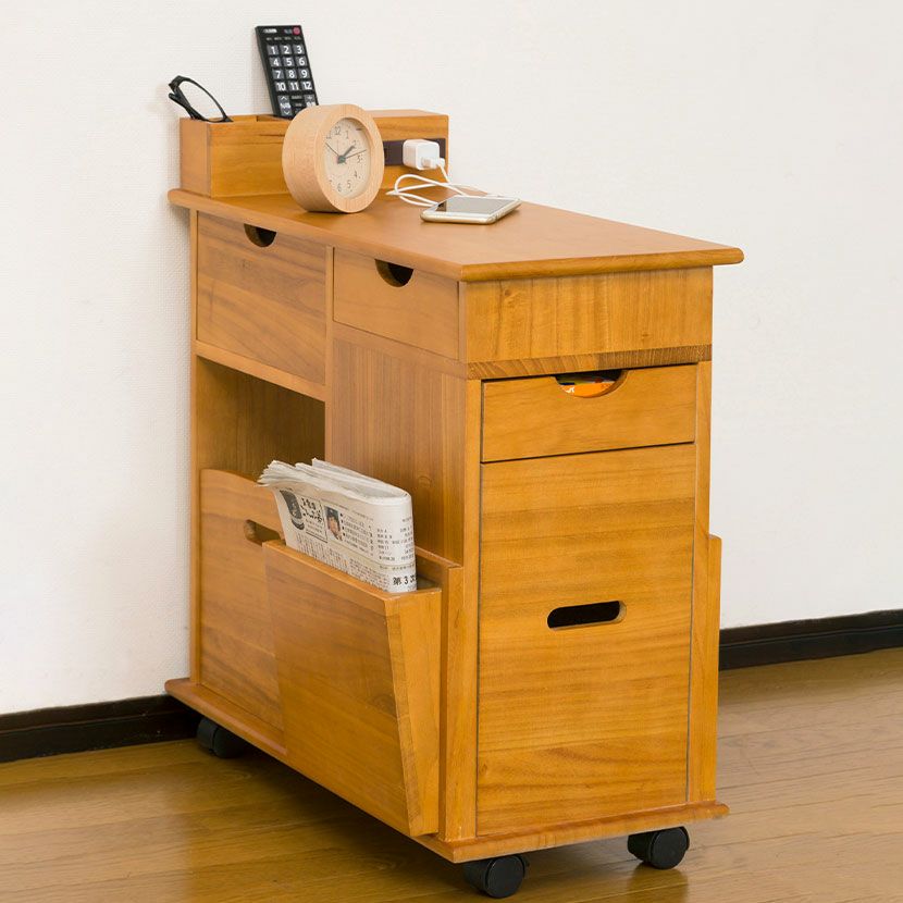 幅33cm ソファーサイドすっ桐ワゴン サイドテーブル キャスター付き