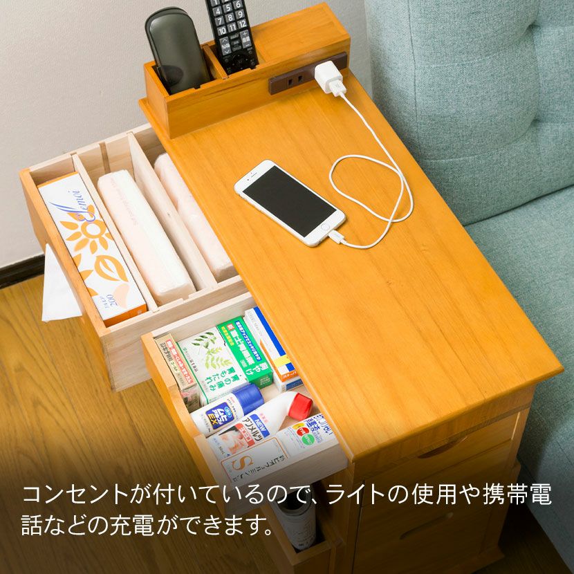 幅33cm ソファーサイドすっ桐ワゴン サイドテーブル キャスター付き
