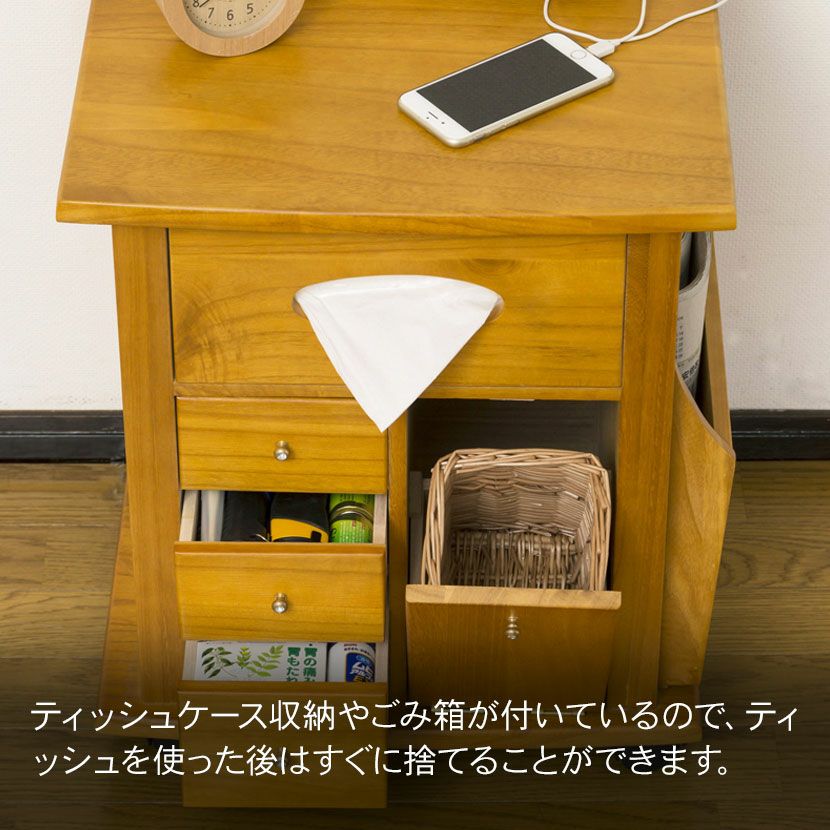 幅43cm ソファーサイドすっ桐ワゴン ナイトテーブル キャスター付き