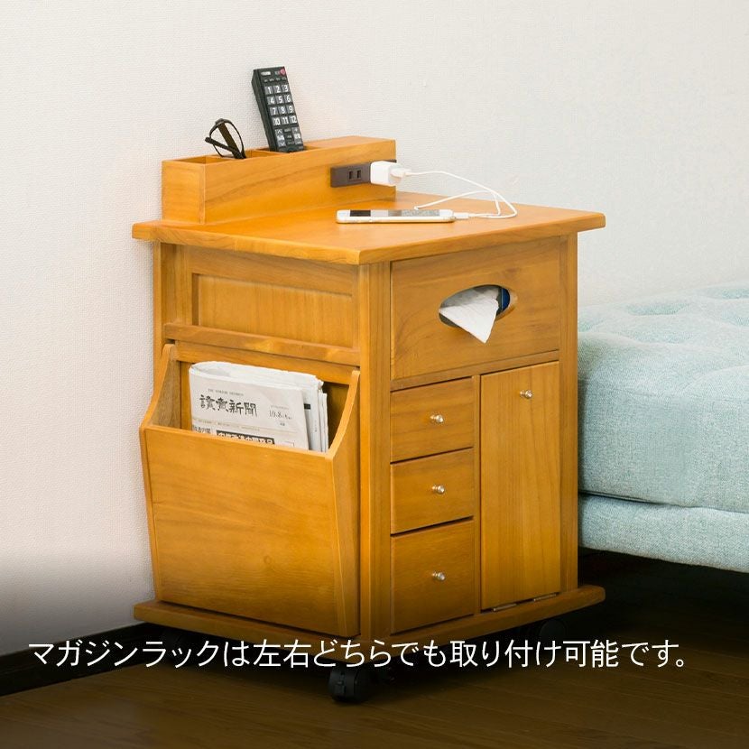 幅43cm ソファーサイドすっ桐ワゴン ナイトテーブル キャスター付き