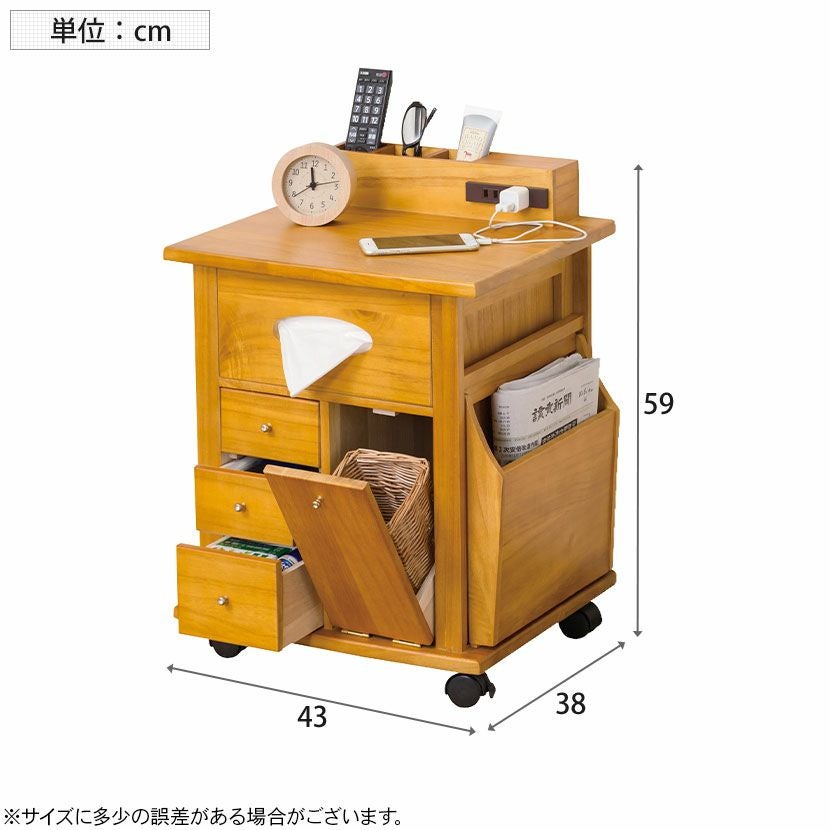 幅43cm ソファーサイドすっ桐ワゴン ナイトテーブル キャスター付き