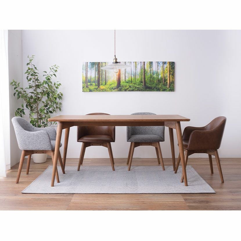 ダイニングチェア 肘付き ブラウン脚 ソフトレザー ファブリック 布