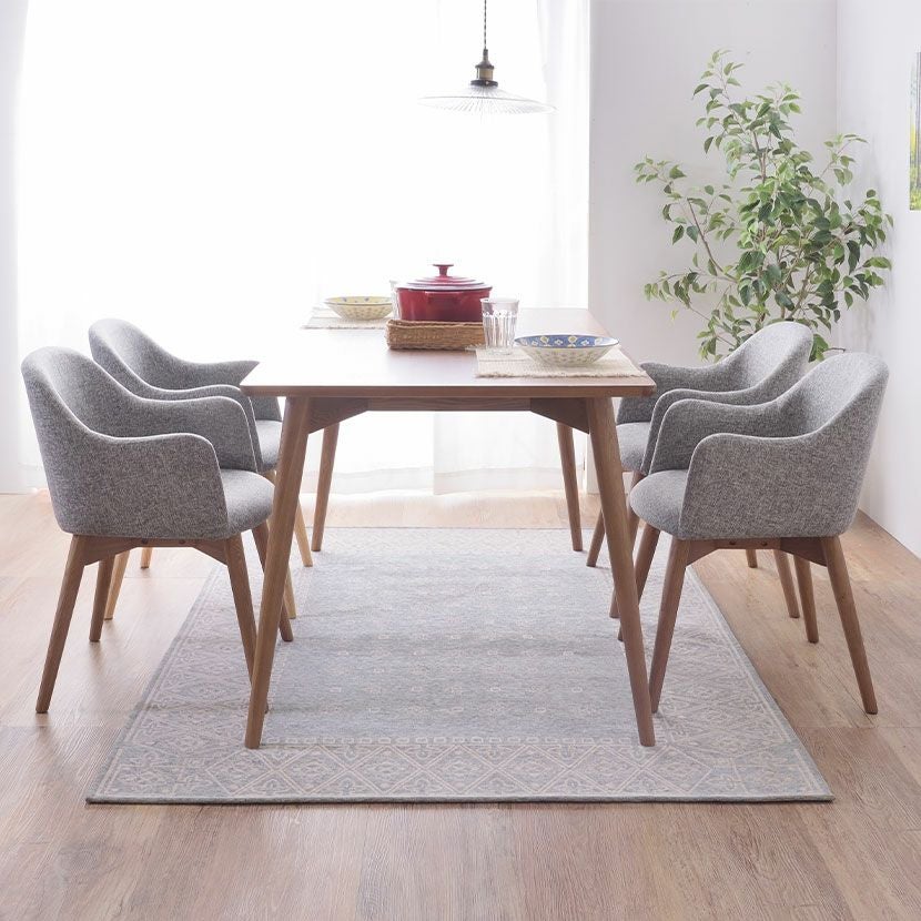 ダイニングチェア 肘付き ブラウン脚 ソフトレザー ファブリック 布