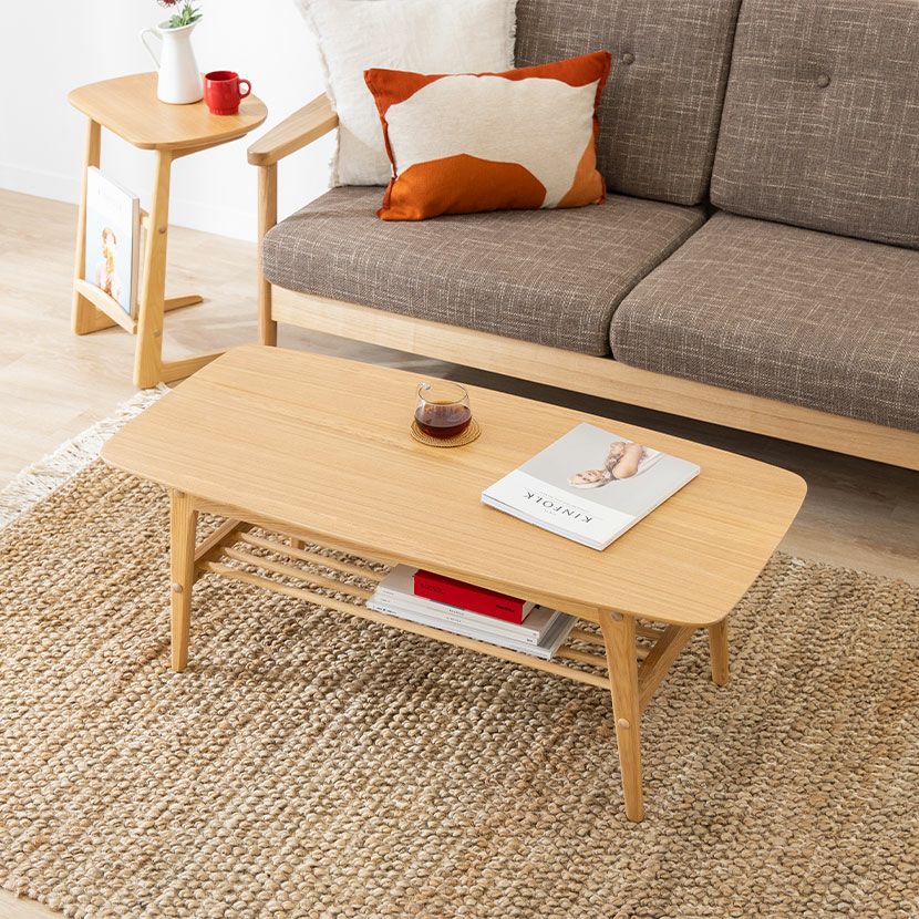 幅105cm リビングテーブル 木製 天然木 棚付き ローテーブル コーヒー