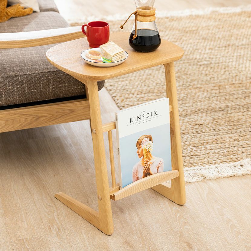 幅40cm サイドテーブル トムテ マガジンラック付き コの字型 天然木