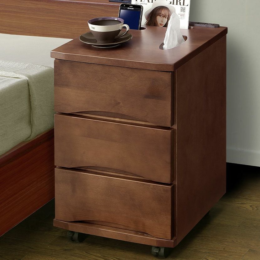 幅35cm ナイトテーブル サイドテーブル キャスター付き 天然木