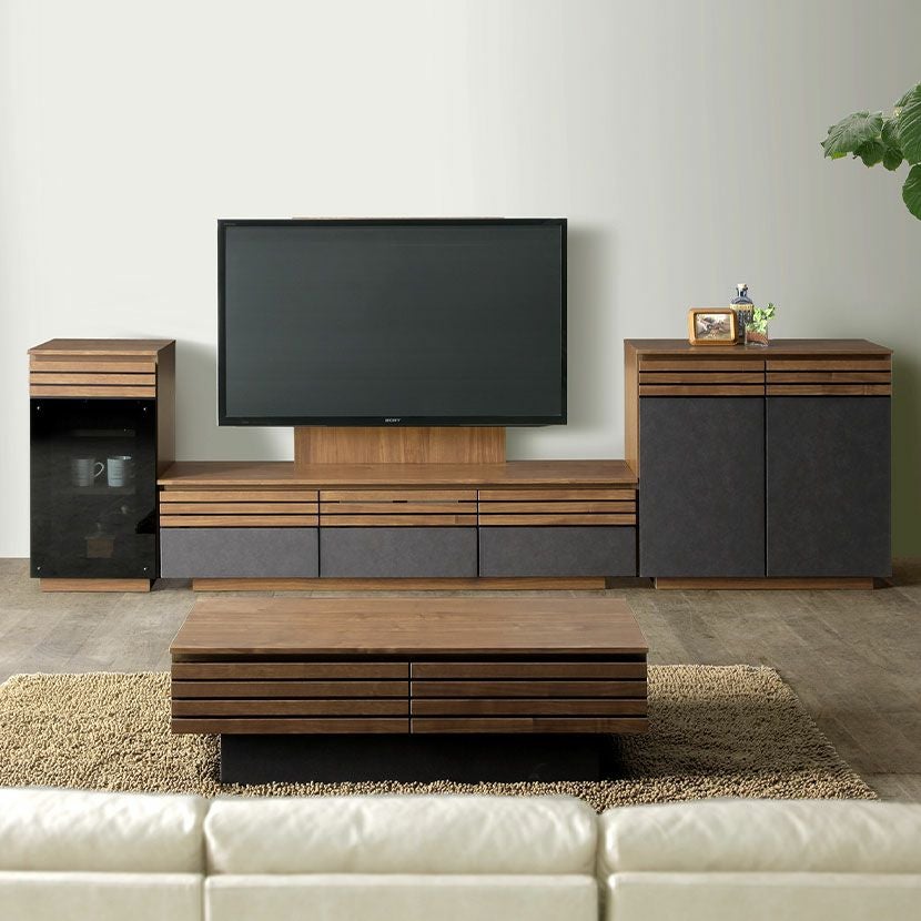 設置無料】幅80cm サイドボード 木目調 セラミック調 ウォールナット柄