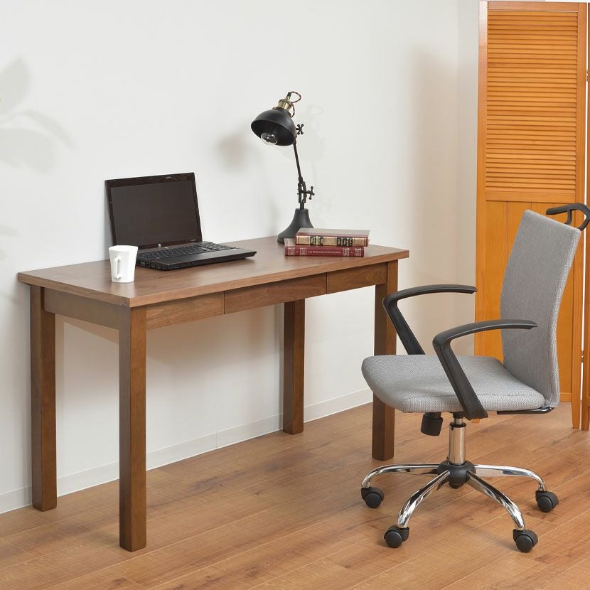 幅140cm デスク 浅奥行 北欧パイン材 無垢 木製 天然木 引出し付き