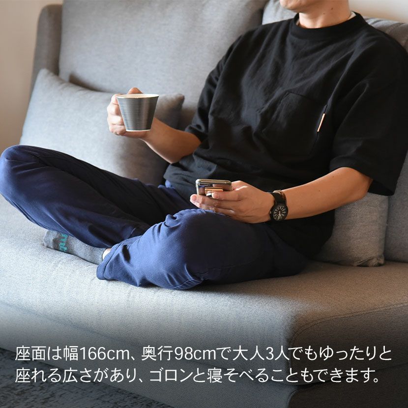 設置無料】幅166cm 2.5人掛けソファ ローソファ ファブリック
