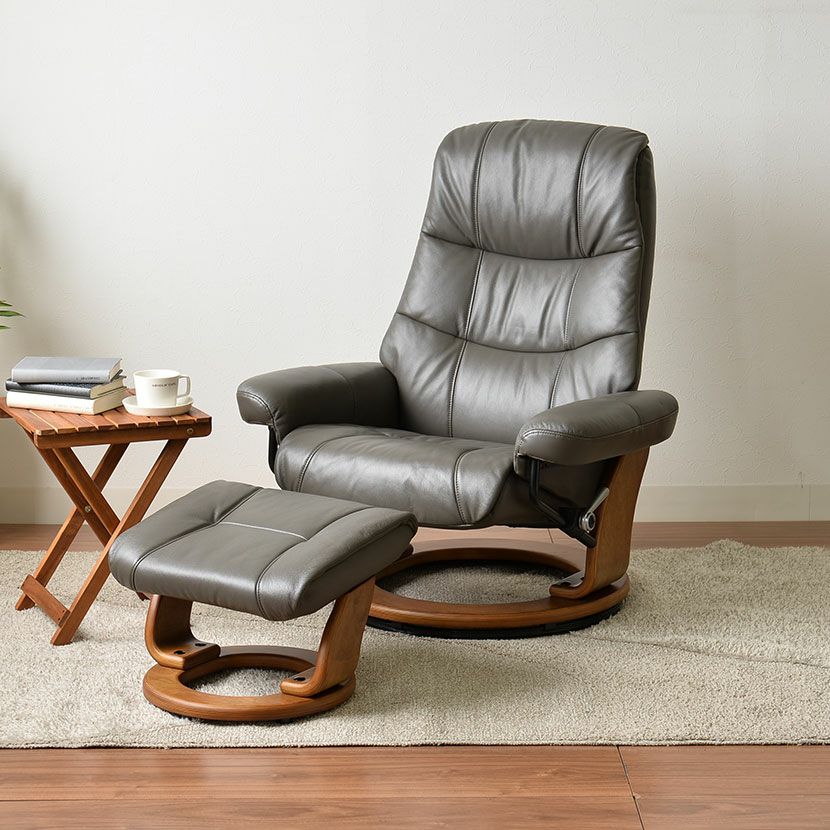 設置無料】幅82cm パーソナルチェア 本革張り リクライニングチェア 1