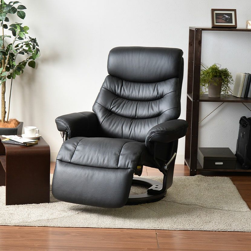 設置無料】幅88.5cm パーソナルチェア 本革張り リクライニングチェア