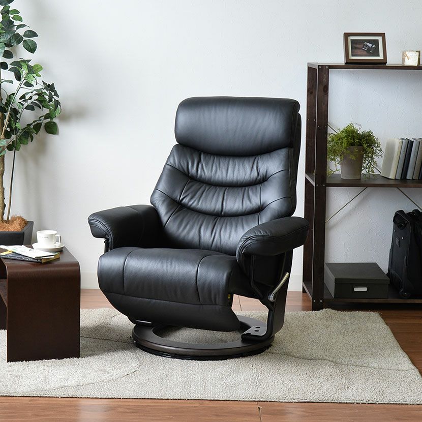 設置無料】幅88.5cm パーソナルチェア 本革張り リクライニングチェア