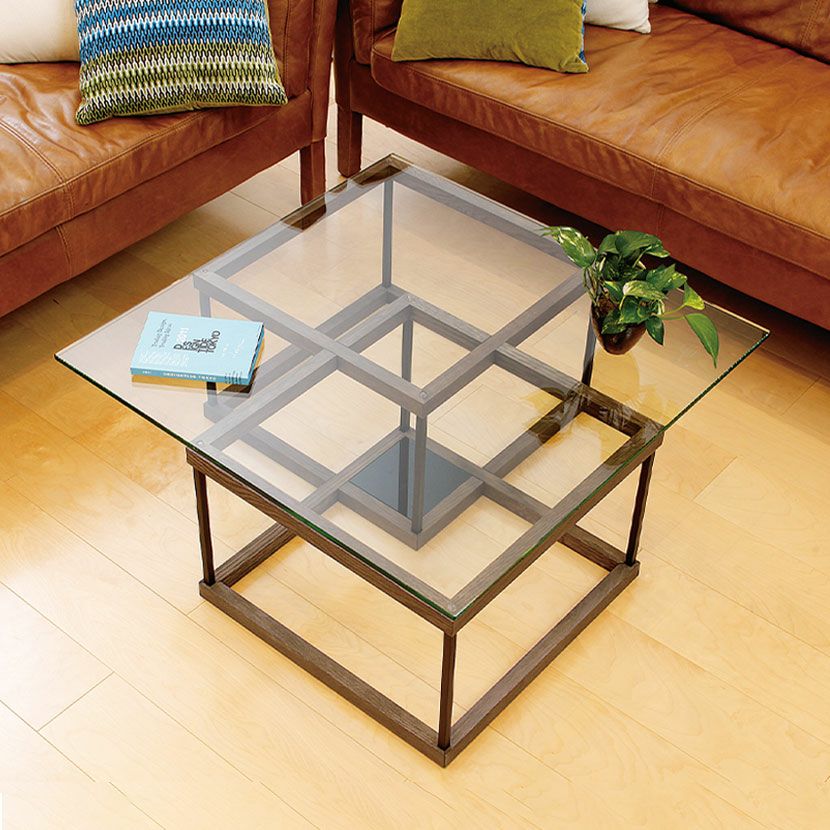 幅100cm リビングテーブル CALM 無垢 ラタン 籐 ガラス センター