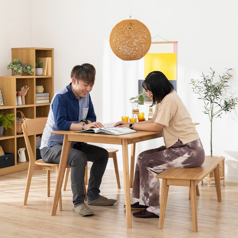 OAK HOUSE 木製 ダイニングテーブル 4人掛用 幅135cm×奥行85cm×高さ70cm 東谷 ダイニングテーブル 幅135cm 天然木 4人掛け （ 木製 北欧