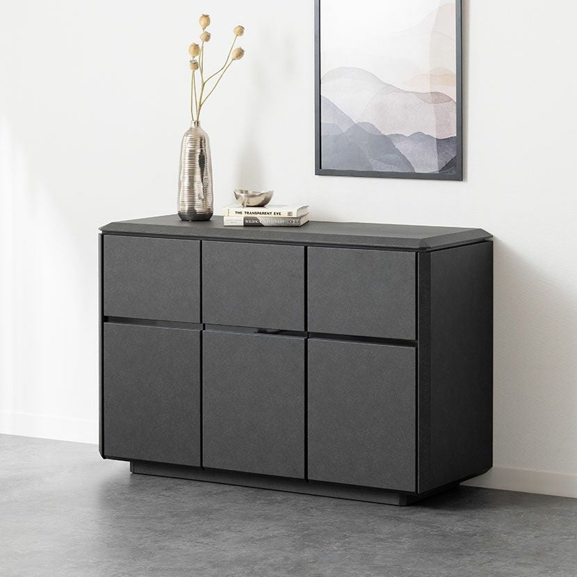 設置無料】幅120.5cm サイドボード リビングボード 収納 セラミック調