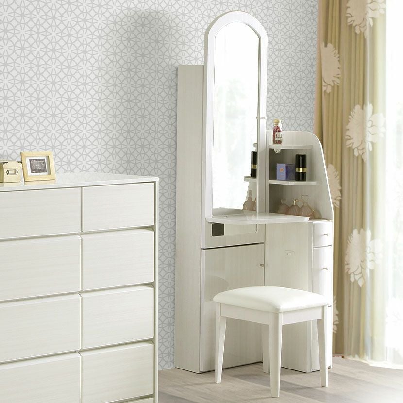 設置無料】幅60.5cm ドレッサー 収納付 ハイグロスシート 木目調