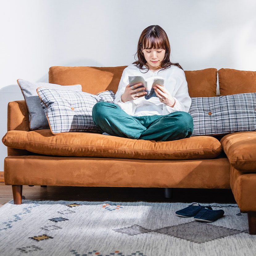 設置無料】幅190cm 3人掛け ソファ カウチソファ 布製 ファブリック 木