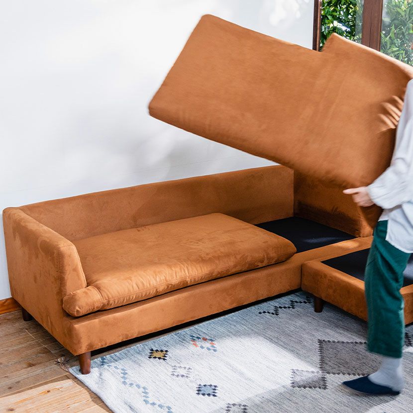 設置無料】幅190cm 3人掛け ソファ カウチソファ 布製 ファブリック 木