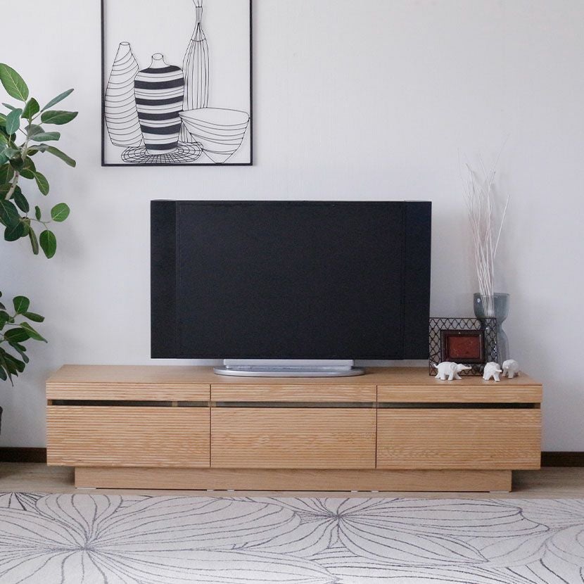 設置無料】幅180.5cm ローボード 木製 天然木 無垢材 引き出し付き