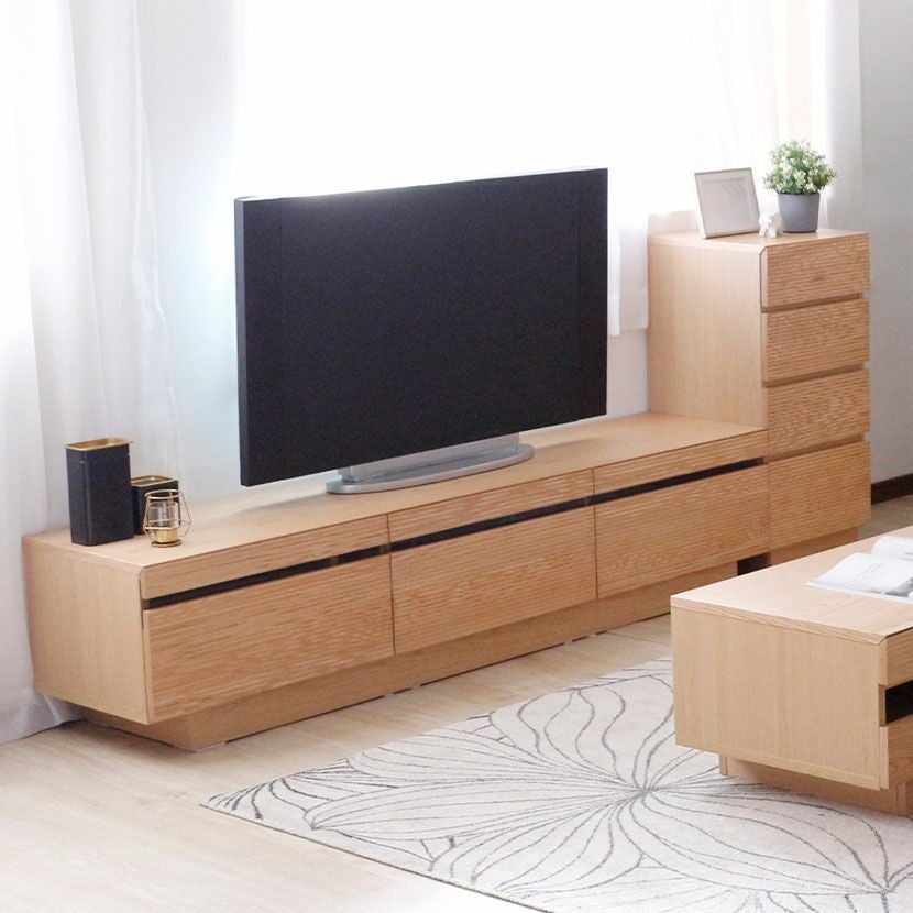 設置無料】幅180.5cm ローボード 木製 天然木 無垢材 引き出し付き