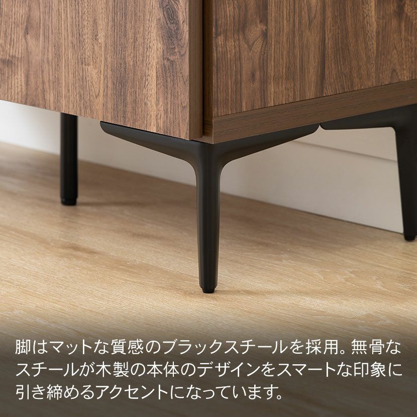 設置無料】幅79.8cm 木製 サイドボード 日本製 黒スチール脚