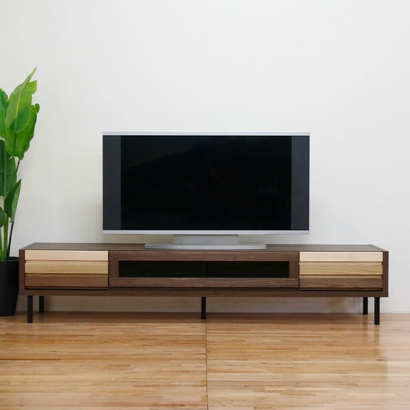 設置無料】幅200cm 木製 ローボード セルカ ルーバーデザイン オーク材